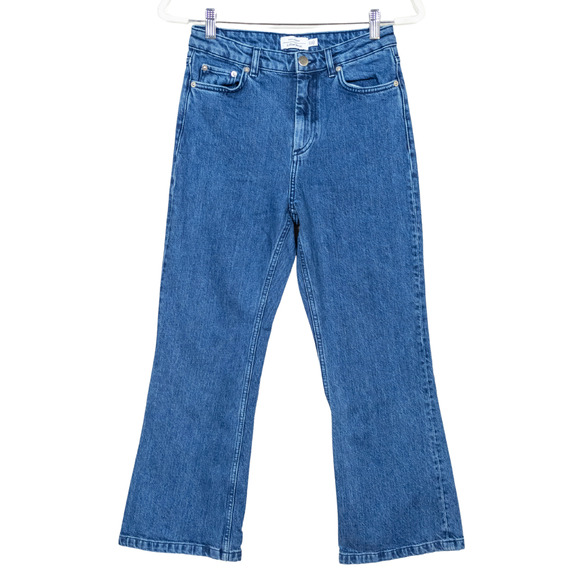 & OTHER STORIES Kick Crop Flared Jeans Medium Wash Stretch Denim Women's 28 - Picture 1 of 4